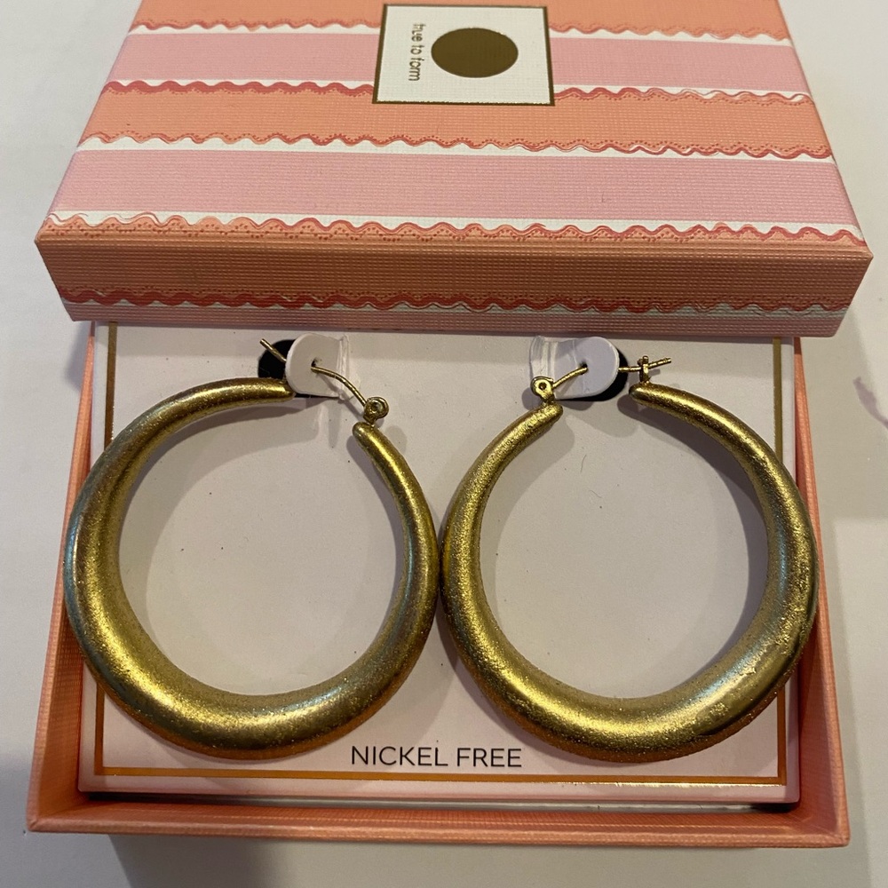 True To Form Matte gold hoop 2”  Earrings NEW in gift Box